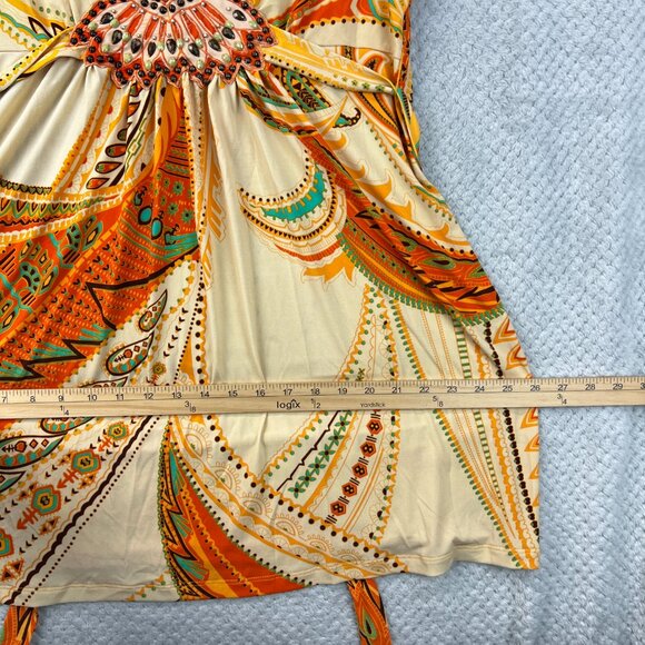 ECI Womens Mini Dress Boho Paisley Flowy Summer Back Tie Sz Large Vintage - Picture 12 of 13